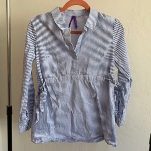 Size 2 Seraphine Maternity/Nursing Shirt Blue Stripes Long Sleeve